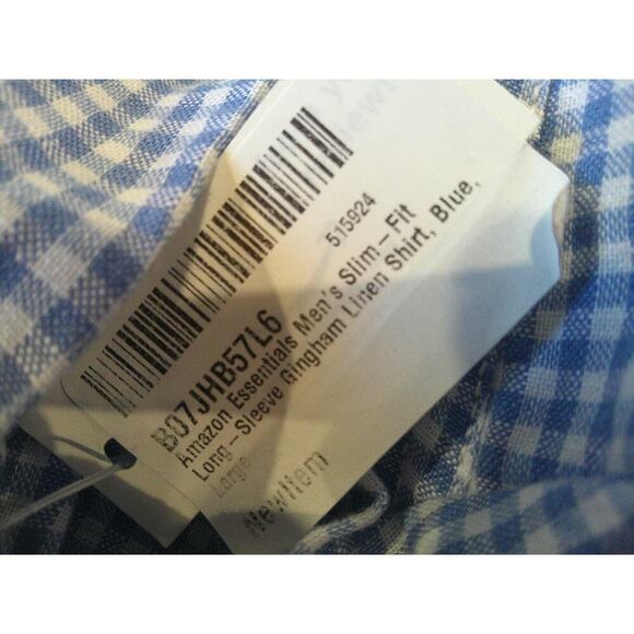Men's Blue Slim Fit Long Sleeve Gingham Linen Shirt Size Large - NWT - Picture 5 of 9